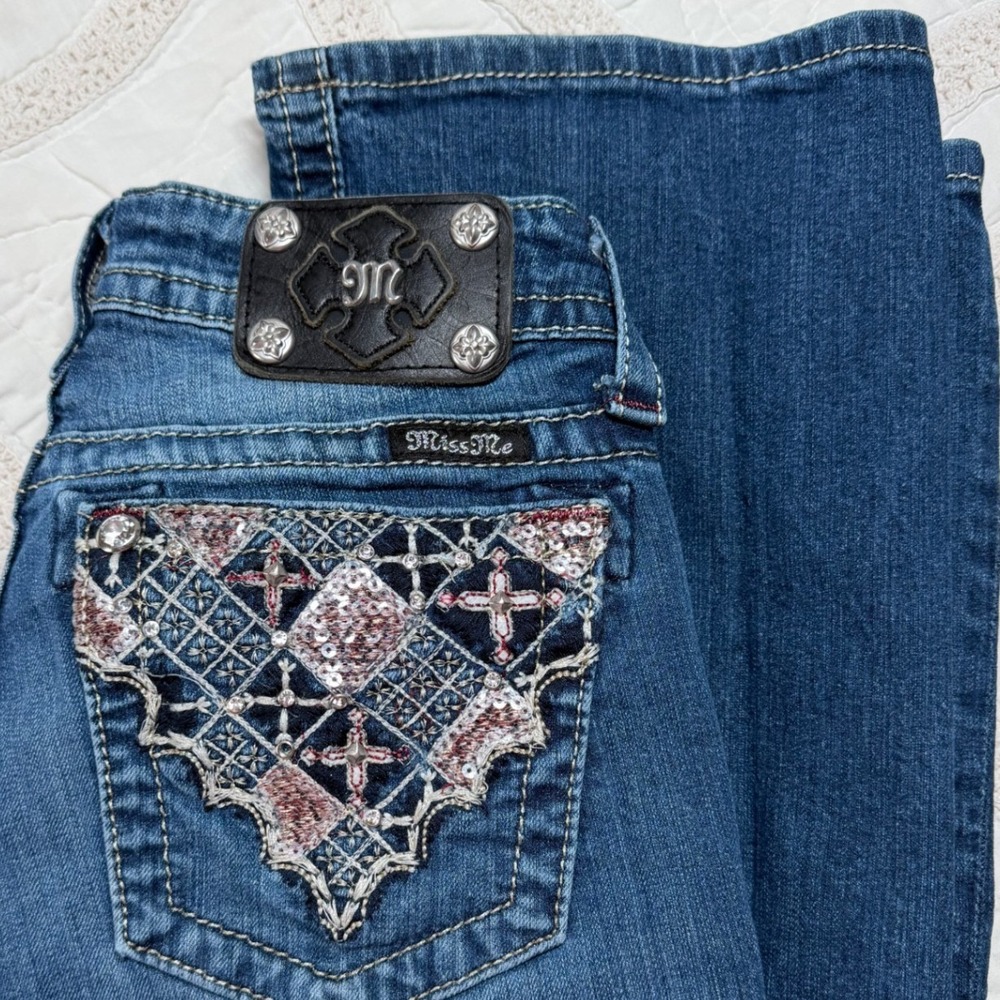Miss Me Bootcut Bling Rodeo‎ Blue Jeans Embellished Cross Low Rise Womens 27